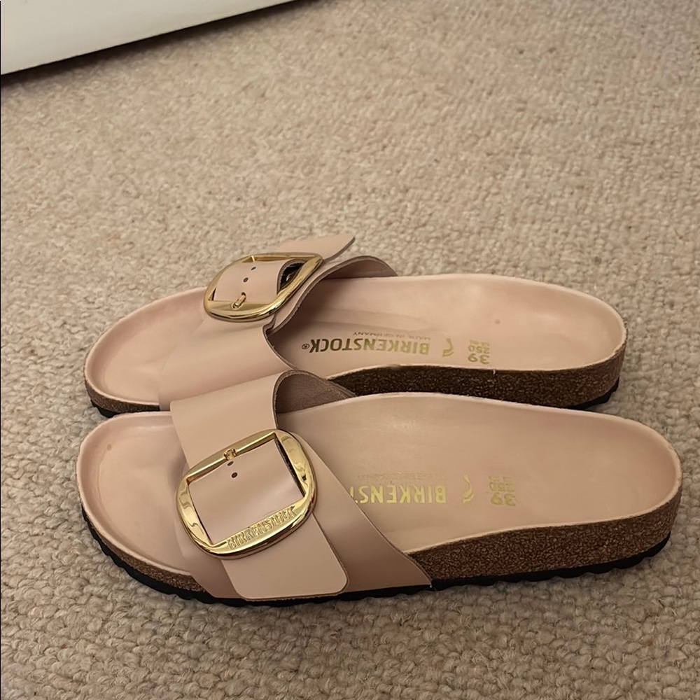 Brand new Madrid Big Buckle Birkenstocks in color- High Shine New Beige